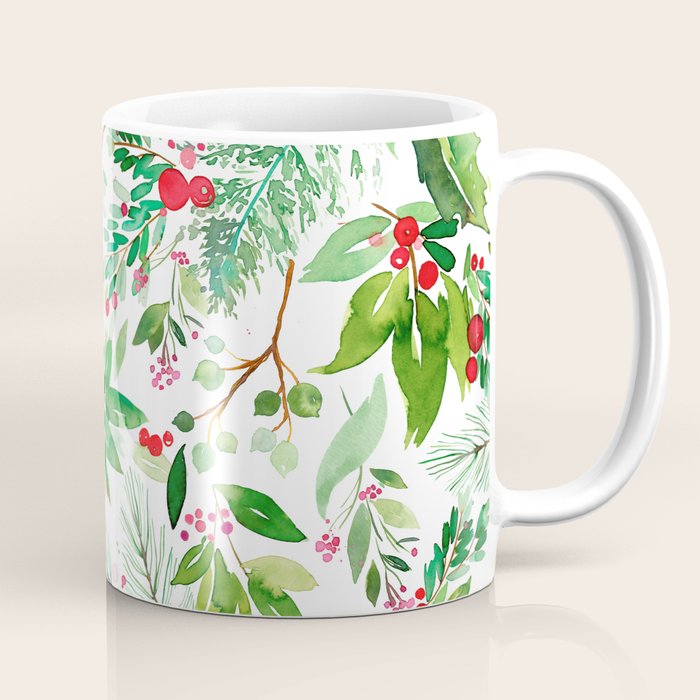 Holiday Christmas Winter Nature Botanical Leaves Green Coffee Mug Gallery Image 1