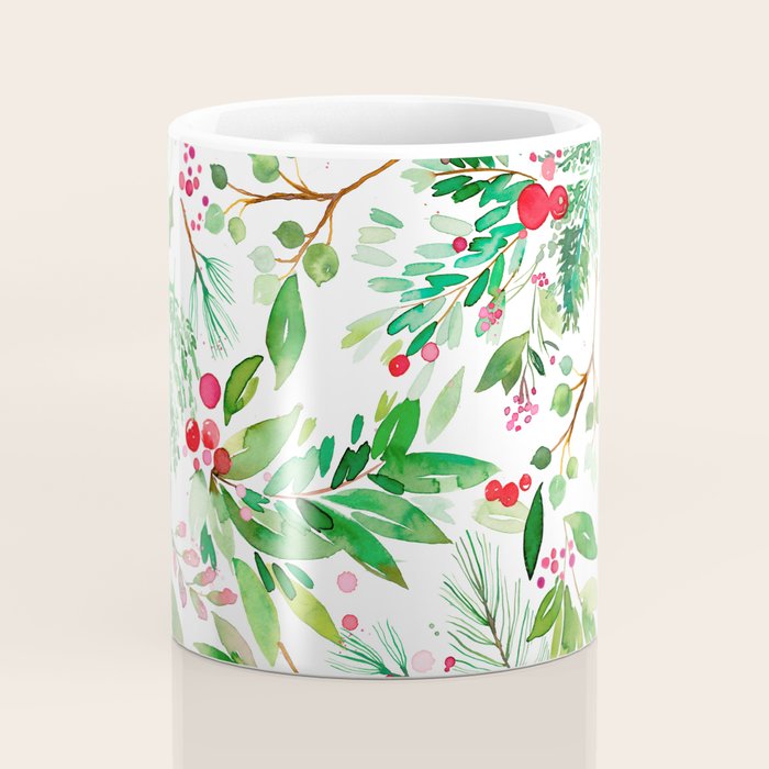 Holiday Christmas Winter Nature Botanical Leaves Green Coffee Mug Gallery Image 4