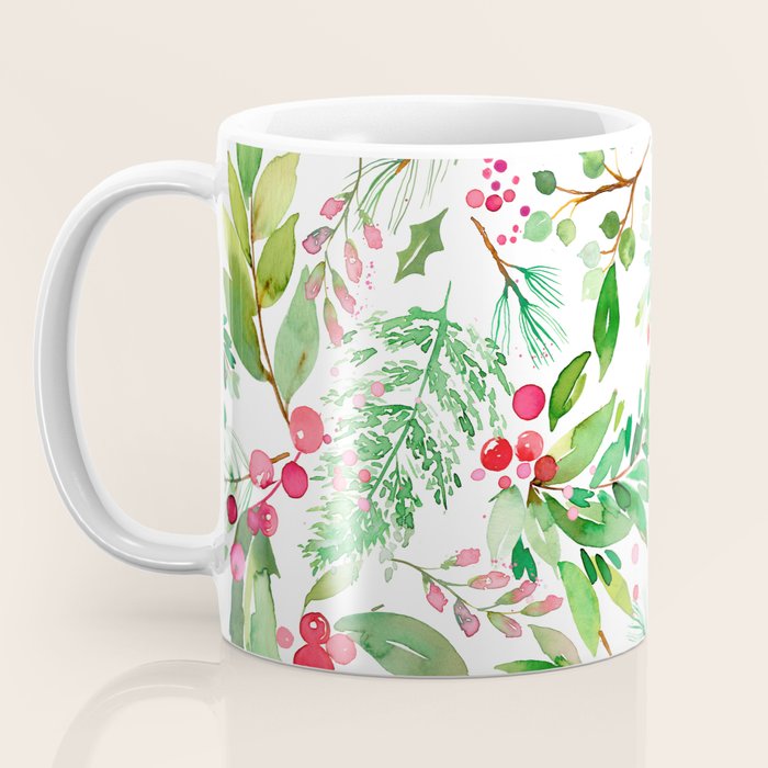 Holiday Christmas Winter Nature Botanical Leaves Green Coffee Mug Gallery Image 3