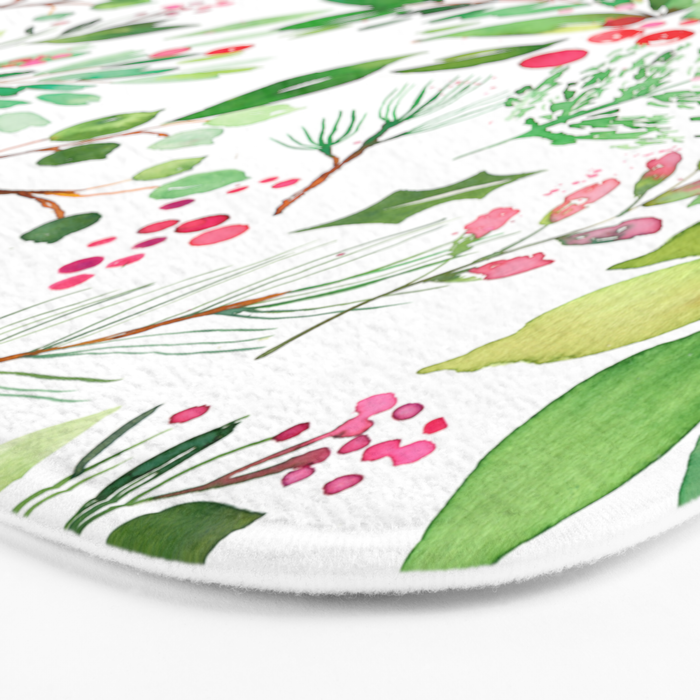 Holiday Christmas Winter Nature Botanical Leaves Green Bath Mat Gallery Image 3