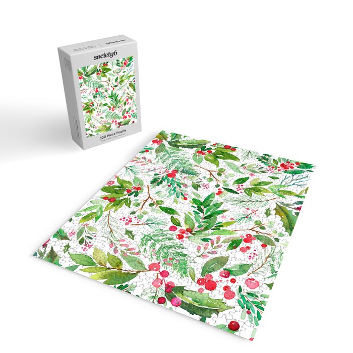 Holiday Christmas Winter Nature Botanical Leaves Green Jigsaw Puzzle Gallery Image 2