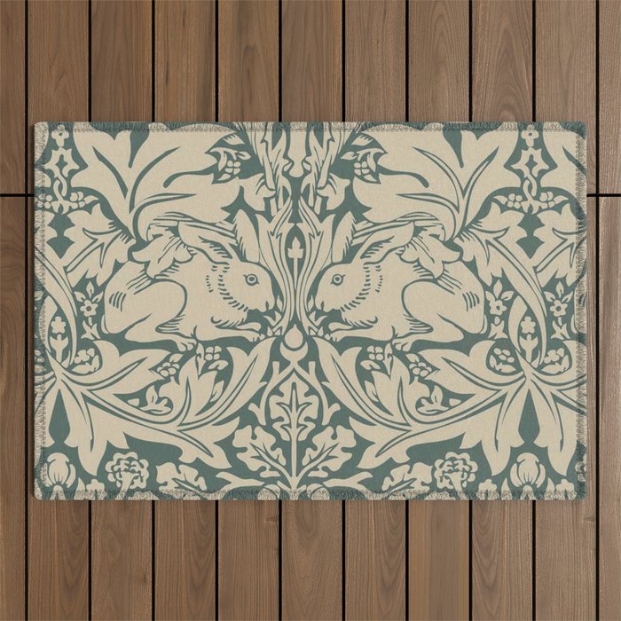William Morris Brother Rabbit Sage Green Brer Art Outdoor Rug Gallery Image 1