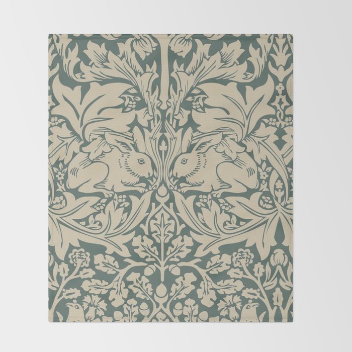 William Morris Brother Rabbit Sage Green Brer Art Throw Blanket Gallery Image 2