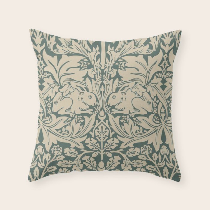 William Morris Brother Rabbit Sage Green Brer Art Throw Pillow Gallery Image 6