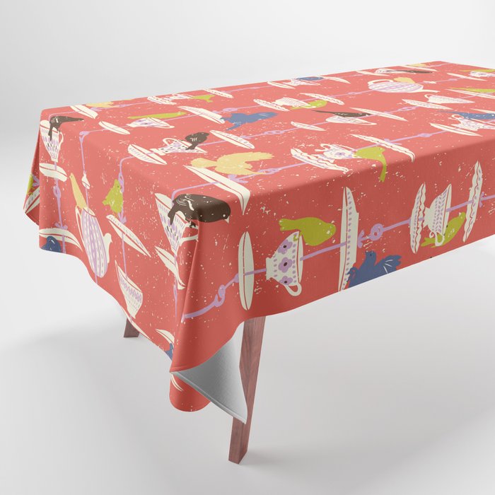 Garden Bird feeding happy red Tablecloth Gallery Image 1