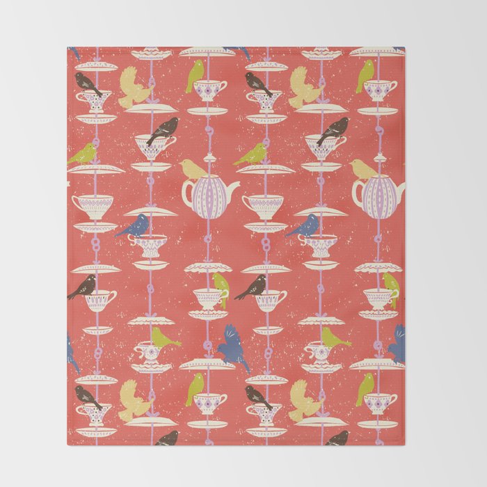 Garden Bird feeding happy red Throw Blanket Gallery Image 2