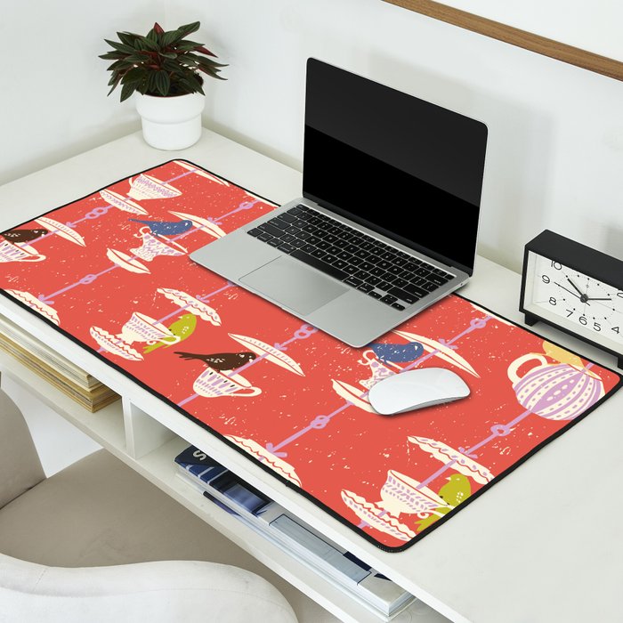 Garden Bird feeding happy red Desk Mat Gallery Image 2