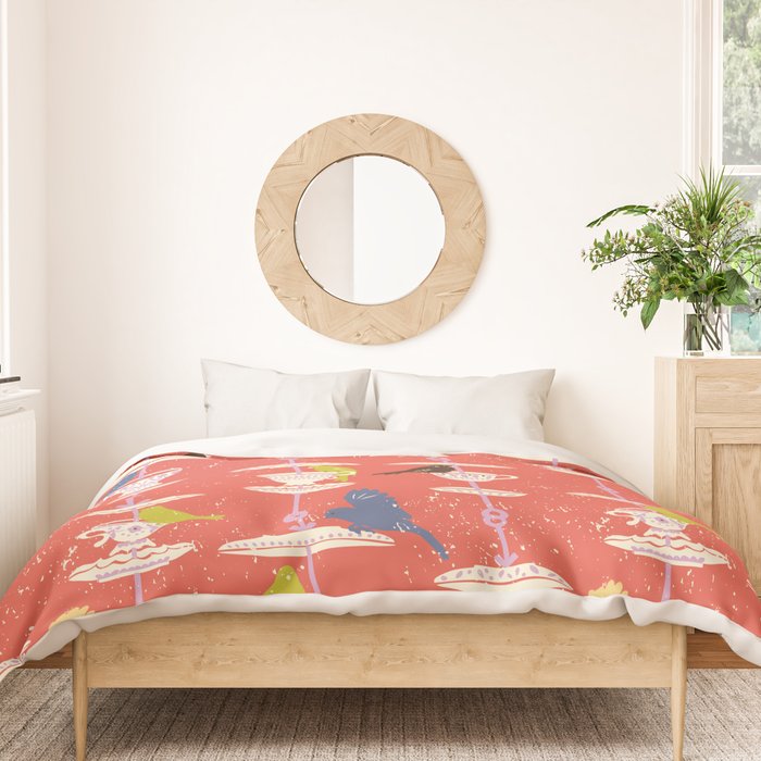 Garden Bird feeding happy red Duvet Cover Gallery Image 3
