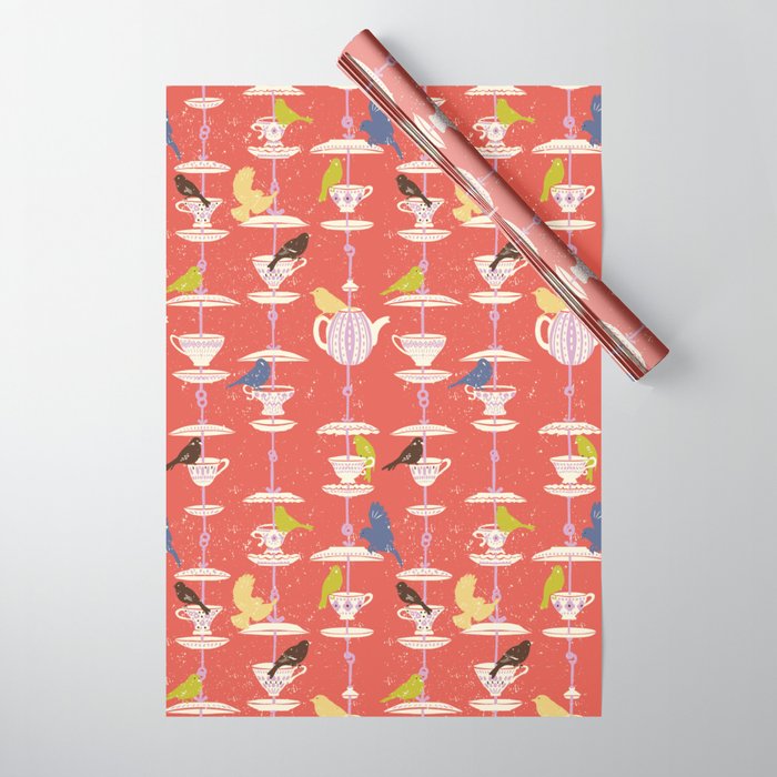 Garden Bird feeding happy red Wrapping Paper Gallery Image 1
