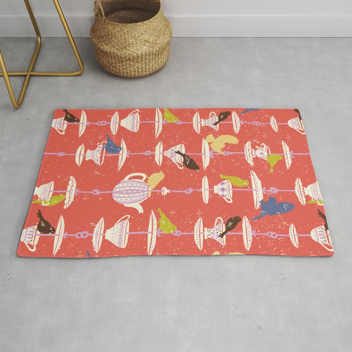 Garden Bird feeding happy red Rug Gallery Image 1