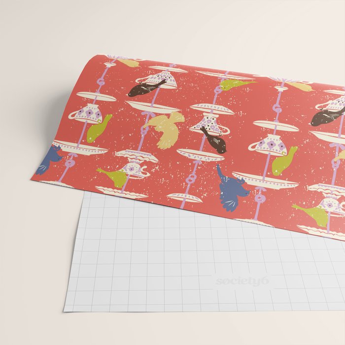 Garden Bird feeding happy red Wrapping Paper Gallery Image 2