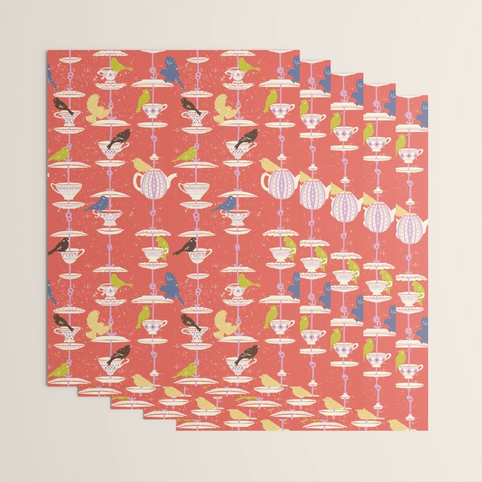 Garden Bird feeding happy red Wrapping Paper Gallery Image 3