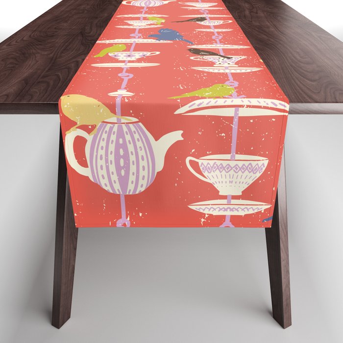 Garden Bird feeding happy red Table Runner Gallery Image 1