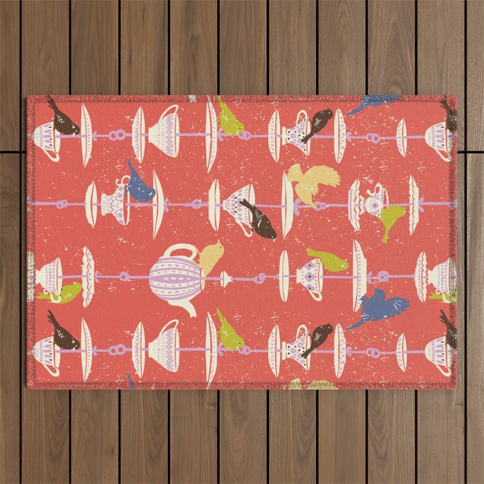 Garden Bird feeding happy red Outdoor Rug Gallery Image 1
