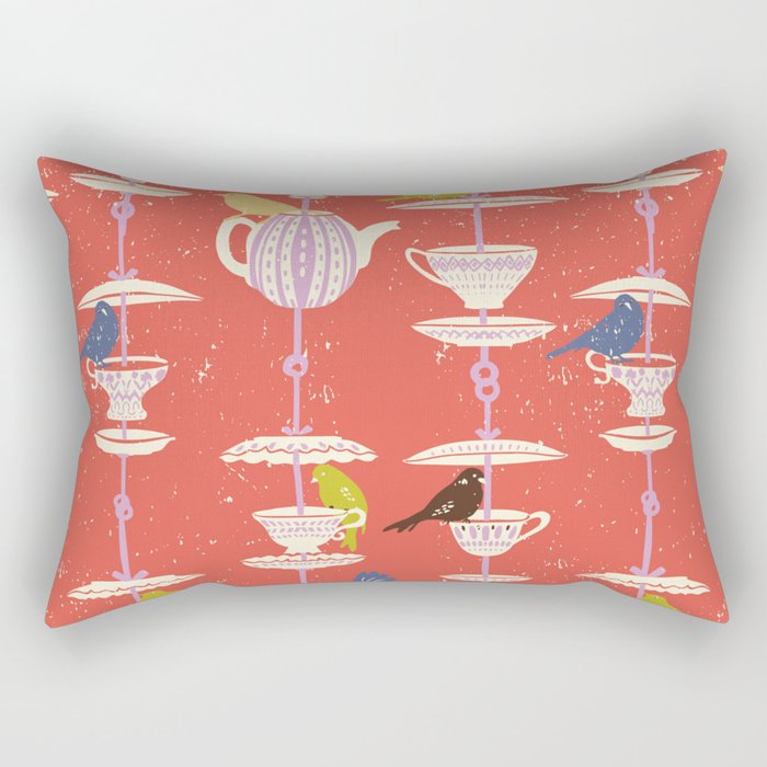 Garden Bird feeding happy red Rectangular Pillow Gallery Image 2