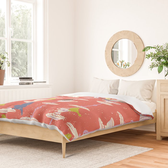 Garden Bird feeding happy red Duvet Cover Gallery Image 2