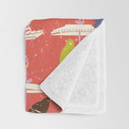 Garden Bird feeding happy red Throw Blanket Gallery Image 3
