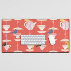 Garden Bird feeding happy red Desk Mat Gallery Image 1