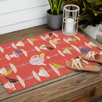 Garden Bird feeding happy red Outdoor Rug Gallery Image 2