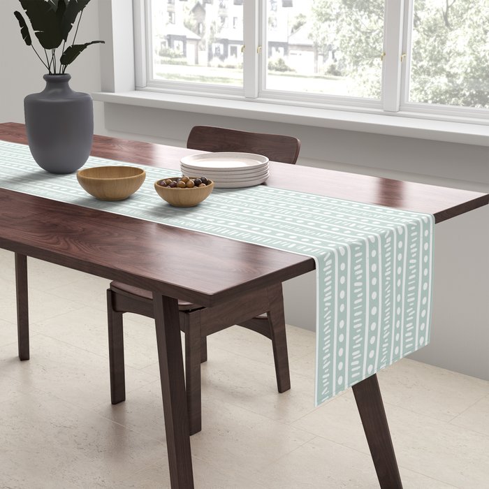 Modern Boho Mudcloth on Aqua Mint  Table Runner Gallery Image 2