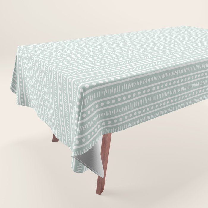 Modern Boho Mudcloth on Aqua Mint  Tablecloth Gallery Image 1
