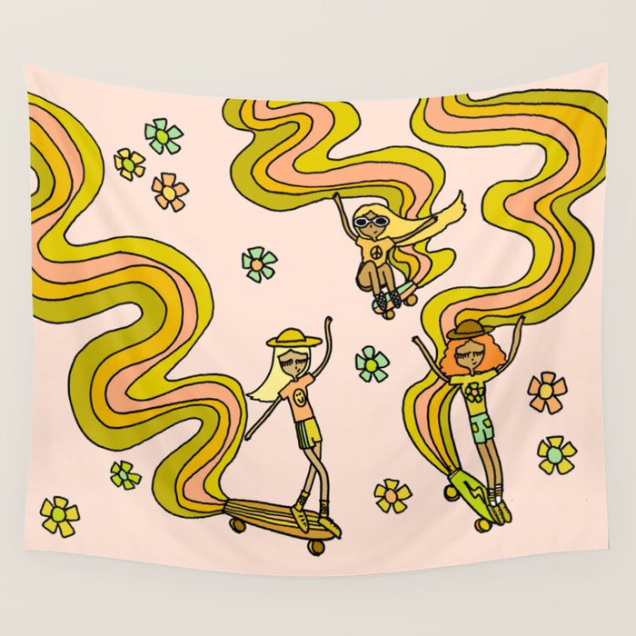 girl gang // dogtown and z girls // skateboard girl power by surfy birdy Wall Tapestry Gallery Image 1