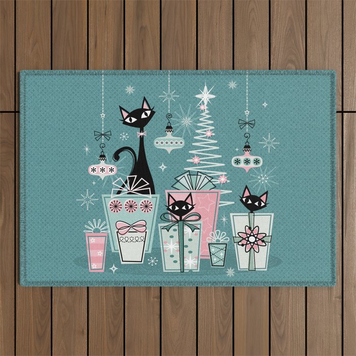 Vintage Kitty Christmas II sxs6- ©studioxtine Outdoor Rug Gallery Image 1