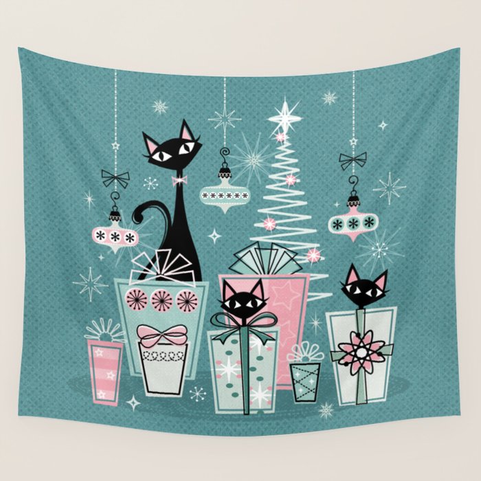 Vintage Kitty Christmas II sxs6- ©studioxtine Wall Tapestry Gallery Image 4
