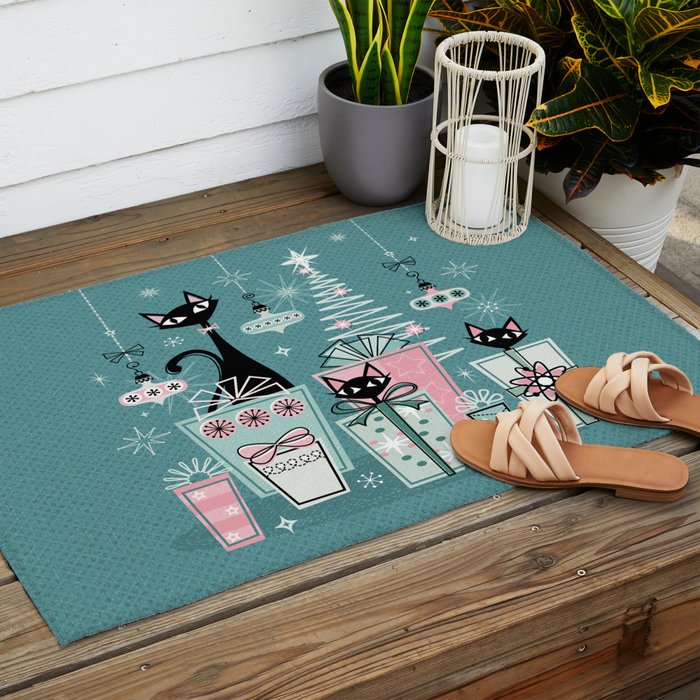Vintage Kitty Christmas II sxs6- ©studioxtine Outdoor Rug Gallery Image 2