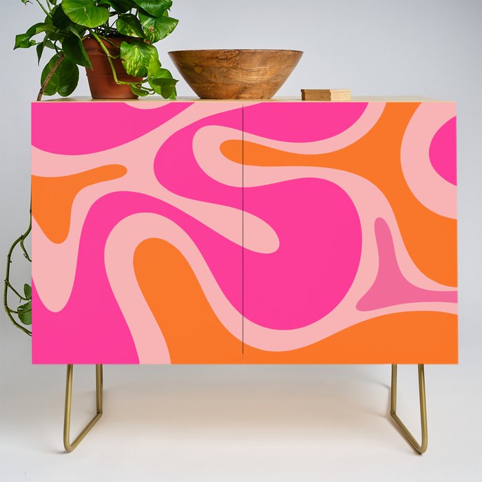 Smooth Contours Retro Modern Abstract Pattern Hot Pink and Orange Credenza Gallery Image 1