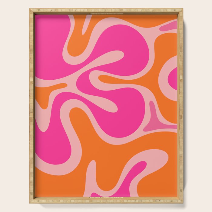 Smooth Contours Retro Modern Abstract Pattern Hot Pink and Orange Serving Tray Gallery Image 1