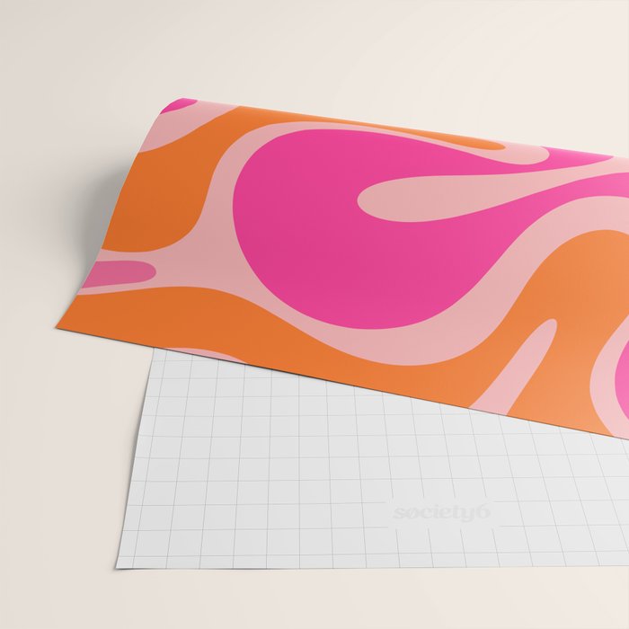 Smooth Contours Retro Modern Abstract Pattern Hot Pink and Orange Wrapping Paper Gallery Image 2
