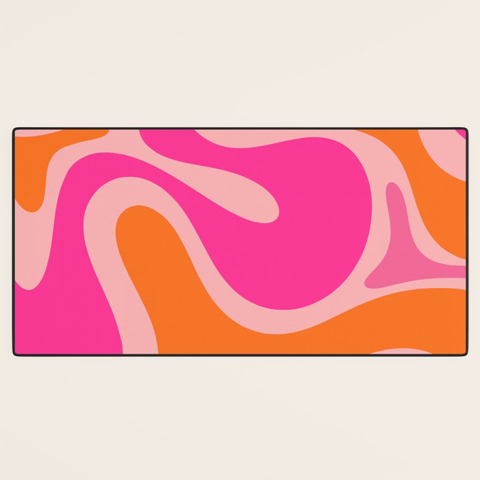 Smooth Contours Retro Modern Abstract Pattern Hot Pink and Orange Desk Mat Gallery Image 3