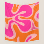 Smooth Contours Retro Modern Abstract Pattern Hot Pink and Orange Wall Tapestry Gallery Image 4