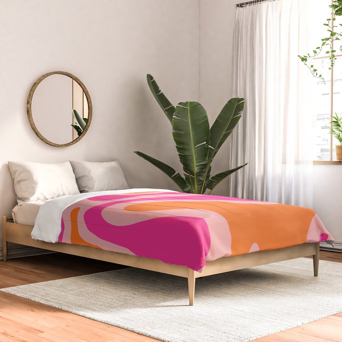 Smooth Contours Retro Modern Abstract Pattern Hot Pink and Orange Comforter Gallery Image 2