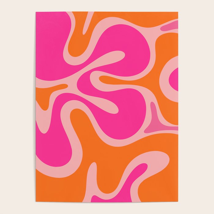 Smooth Contours Retro Modern Abstract Pattern Hot Pink and Orange Poster Gallery Image 1