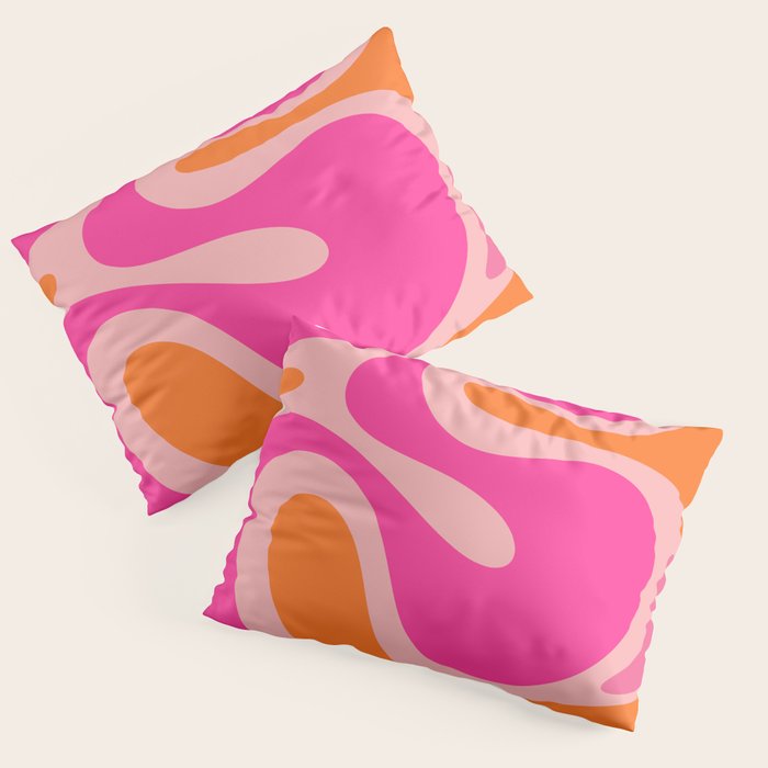 Smooth Contours Retro Modern Abstract Pattern Hot Pink and Orange Pillow Sham Gallery Image 3