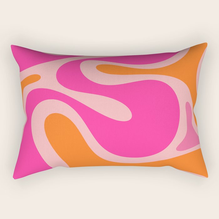 Smooth Contours Retro Modern Abstract Pattern Hot Pink and Orange Rectangular Pillow Gallery Image 1