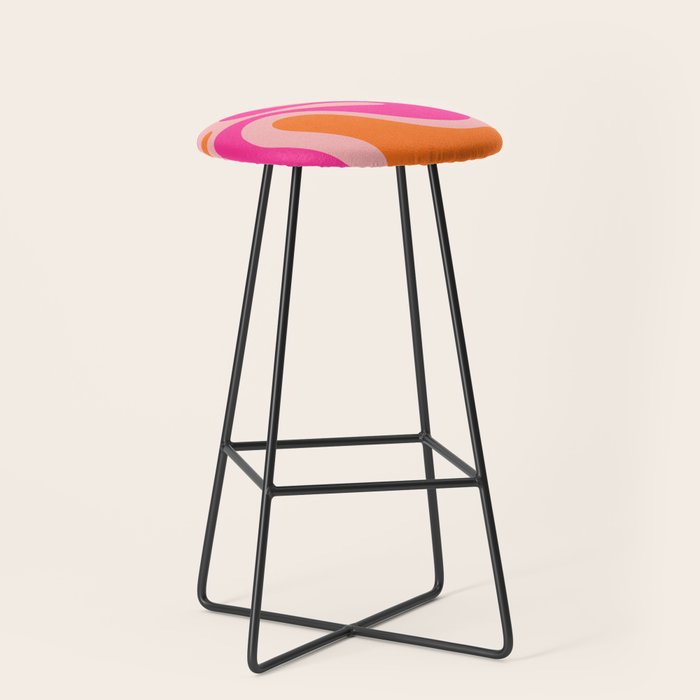 Smooth Contours Retro Modern Abstract Pattern Hot Pink and Orange Stool Gallery Image 1