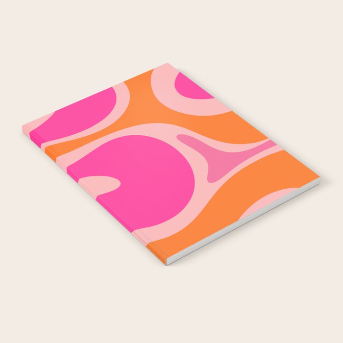 Smooth Contours Retro Modern Abstract Pattern Hot Pink and Orange Notebook Gallery Image 2