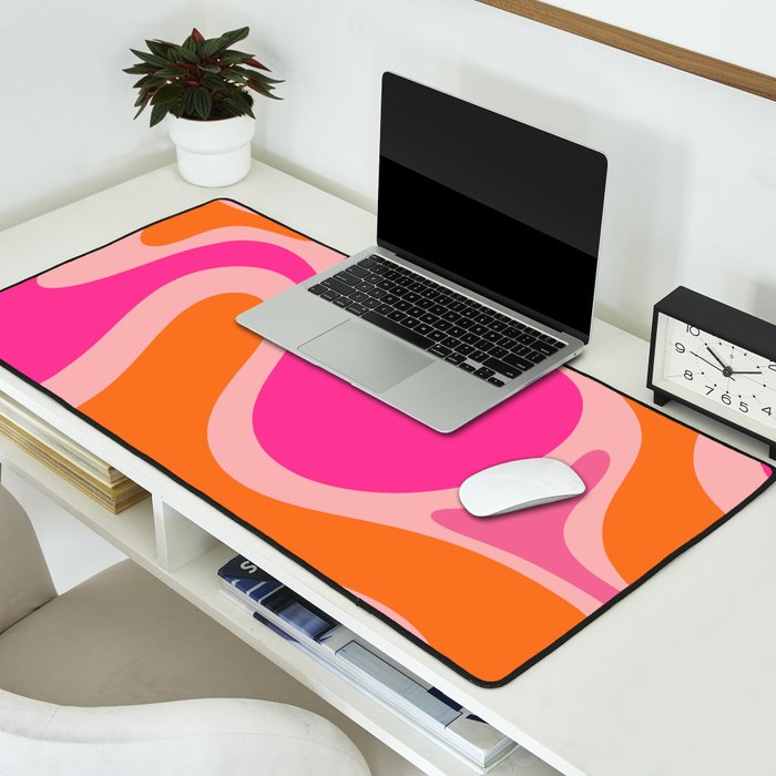 Smooth Contours Retro Modern Abstract Pattern Hot Pink and Orange Desk Mat Gallery Image 2