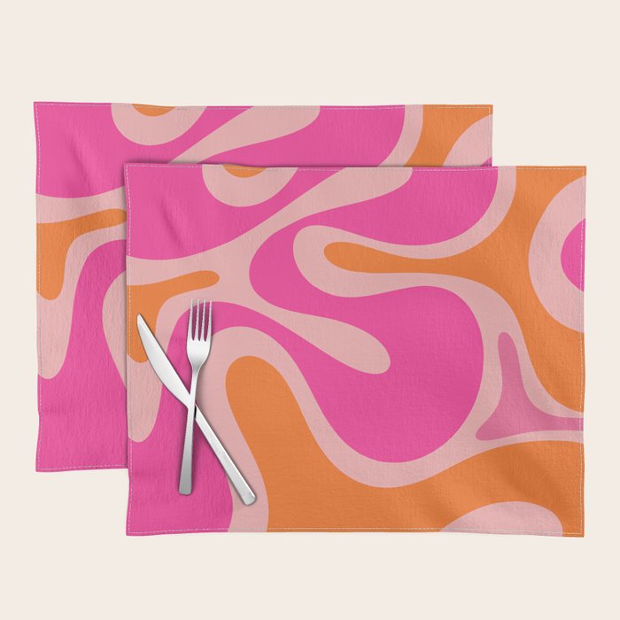 Smooth Contours Retro Modern Abstract Pattern Hot Pink and Orange Placemat Gallery Image 1