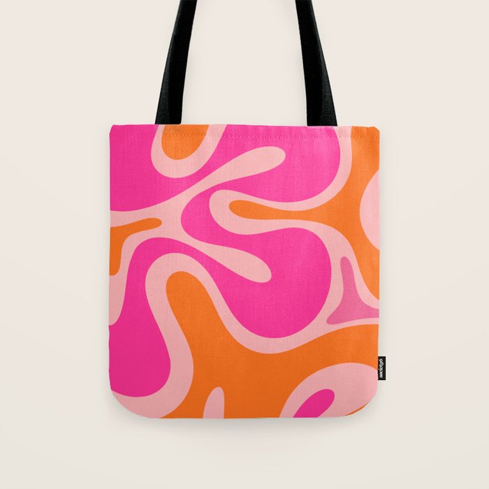 Smooth Contours Retro Modern Abstract Pattern Hot Pink and Orange Tote Bag Gallery Image 1