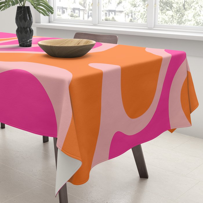 Smooth Contours Retro Modern Abstract Pattern Hot Pink and Orange Tablecloth Gallery Image 3