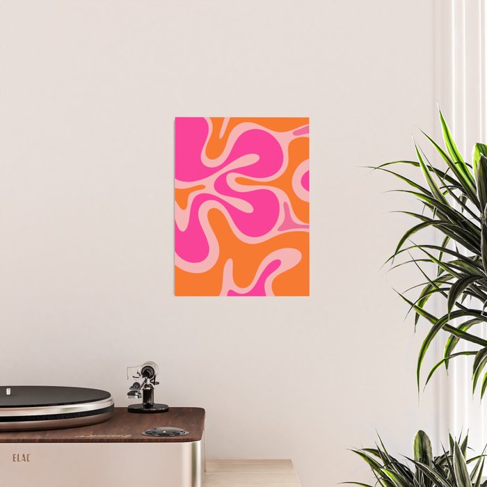 Smooth Contours Retro Modern Abstract Pattern Hot Pink and Orange Poster Gallery Image 2