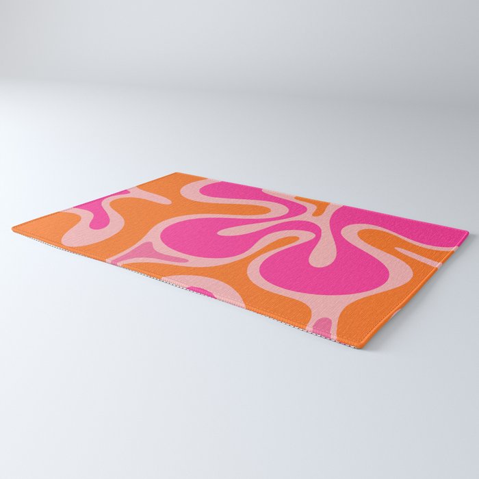 Smooth Contours Retro Modern Abstract Pattern Hot Pink and Orange Rug Gallery Image 3