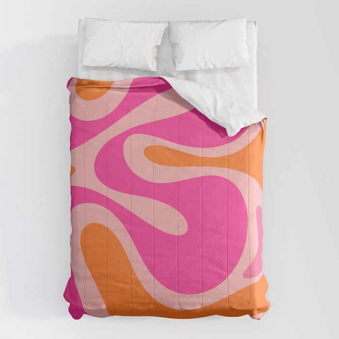 Smooth Contours Retro Modern Abstract Pattern Hot Pink and Orange Comforter Gallery Image 1