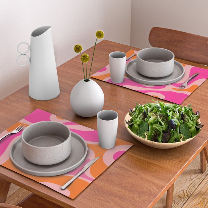 Smooth Contours Retro Modern Abstract Pattern Hot Pink and Orange Placemat Gallery Image 2