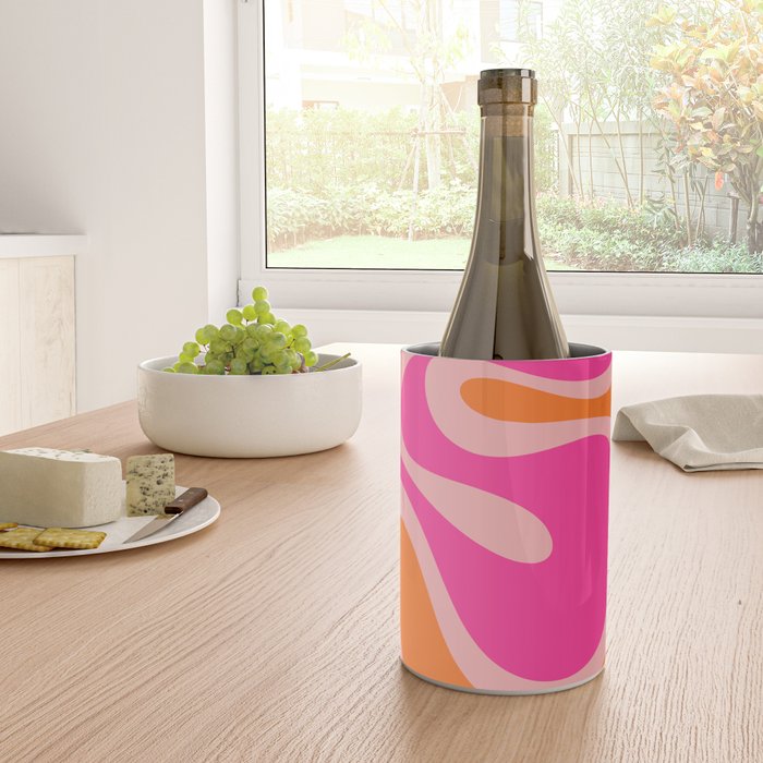 Smooth Contours Retro Modern Abstract Pattern Hot Pink and Orange Wine Chiller Gallery Image 4