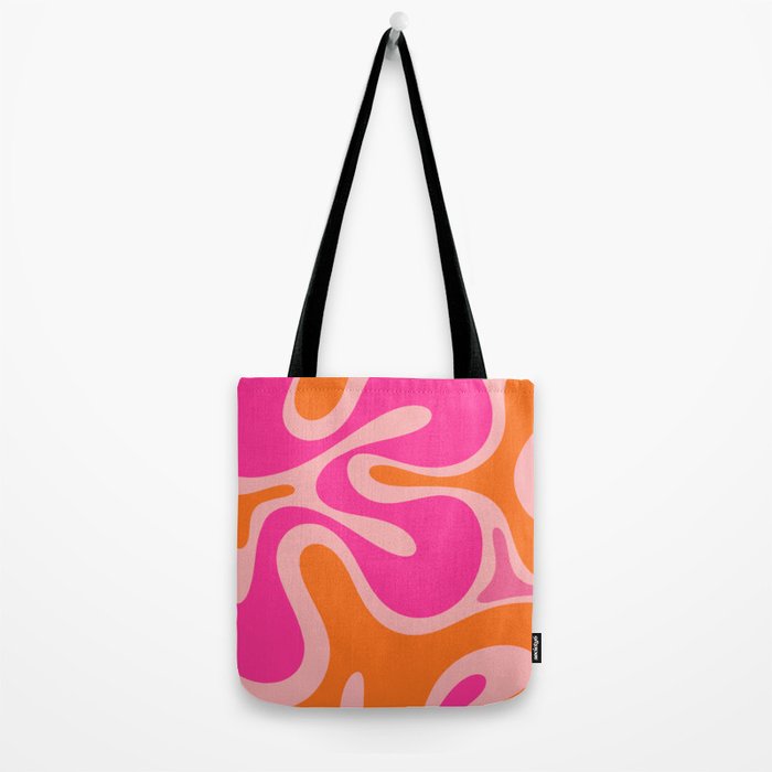 Smooth Contours Retro Modern Abstract Pattern Hot Pink and Orange Tote Bag Gallery Image 2